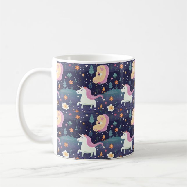 Unicorn Fantasy Mönster Kaffemugg (Vänster)