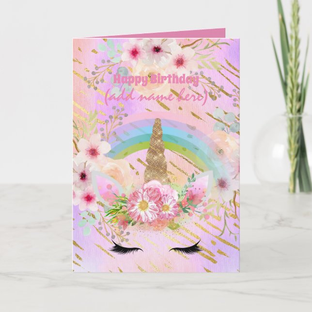 Unicorn Fantasy - Personlig Girls Birthday Card Kort (Framsida)