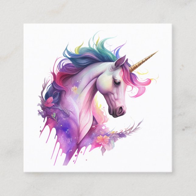 Unicorn Fantasy Watercolor Fyrkantigt Visitkort (Framsida)