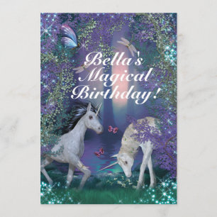 Unicorn Fantasy Woodland Födelsedagsfest Inbjudningar