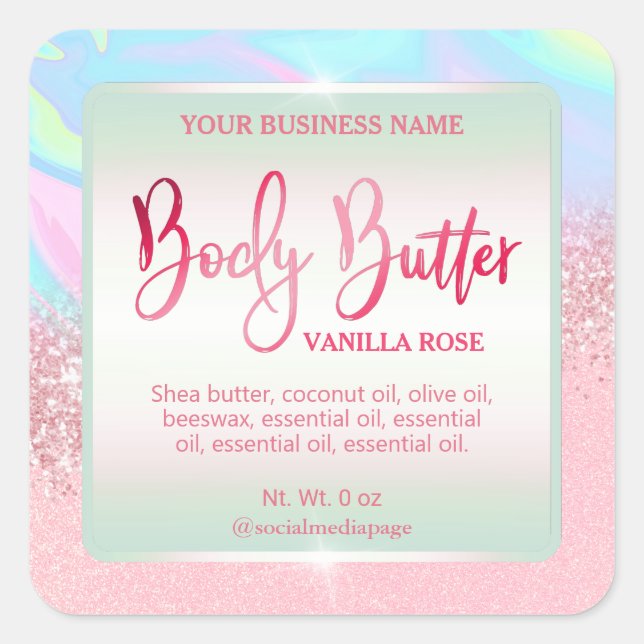 Unicorn Färg Body Butter-etiketter Fyrkantigt Klistermärke (Framsida)