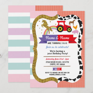 Unicorn & Farm Joint Boy Birthday Farmyard Inbjudningar