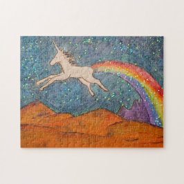Unicorn Farting a Rainbow i Himlar Pussel