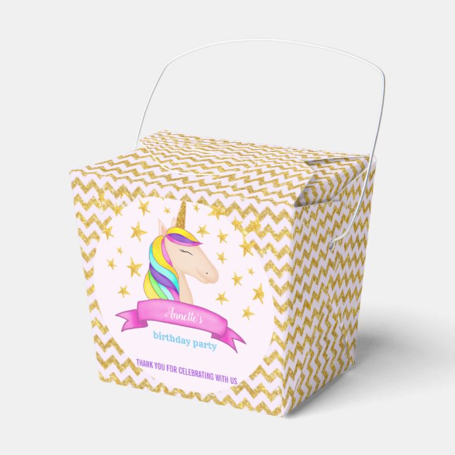 Unicorn Faux Guld Glitter Chevron | FÖDELSEDAGSFES Presentaskar (Framsidan Sidan)