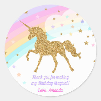 Unicorn Favor Sticker , Rosa & Guld Sticker Runt Klistermärke