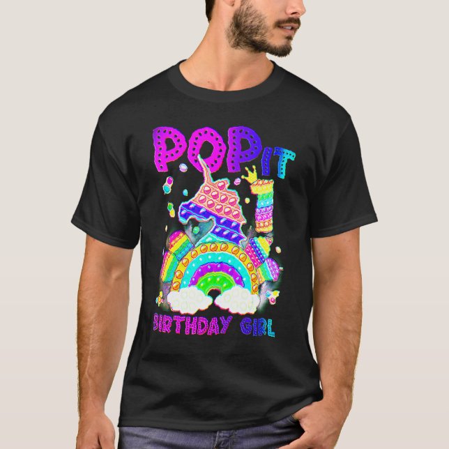 Unicorn Fidget Pop it Birthday Girl 1 T Shirt (Framsida)
