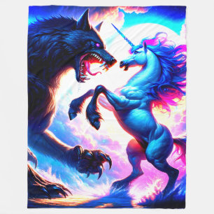 Unicorn Fighting a Varg Fleecefilt