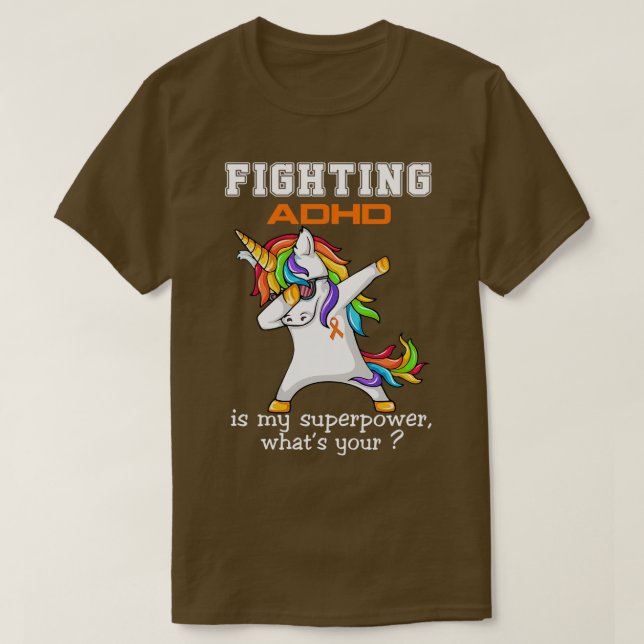Unicorn Fighting ADHD är min supermakt T Shirt (Design framsida)