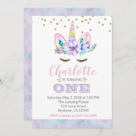 Unicorn First Birthday bjudande - Vattenfärg Inbjudningar