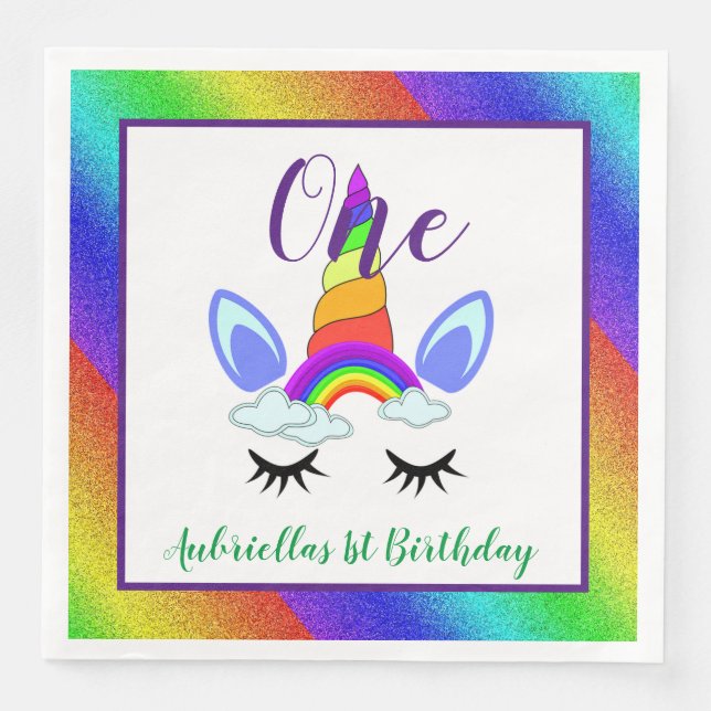 Unicorn First Birthday Pappersservett (Framsida)