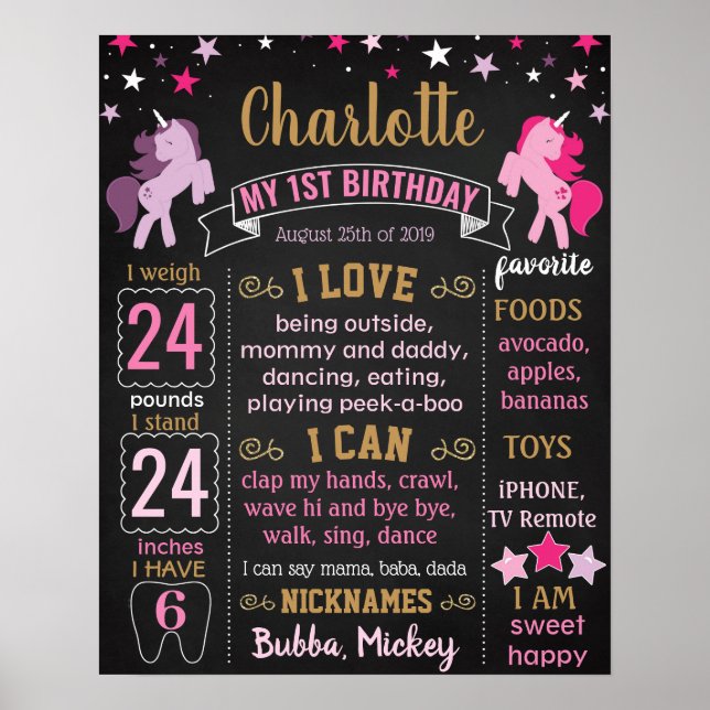 Unicorn First Birthday-skylt Poster (Framsidan)