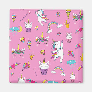 Unicorn Fläkt Klubb mönster Rosa Magnet