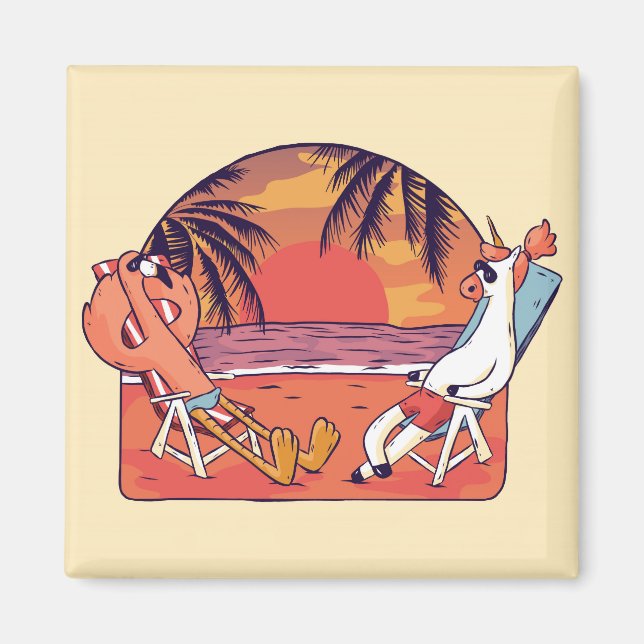 Unicorn Flamingo Beach Magnet (Framsidan)