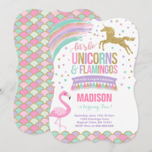 Unicorn & Flamingo Birthday-inbjudan Magic Party Inbjudningar