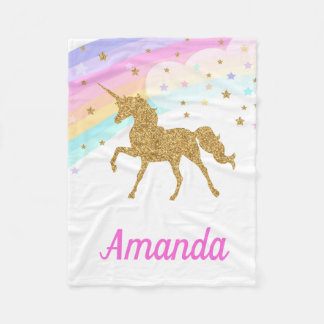 Unicorn Fleece Blanket, Rosa & Guld