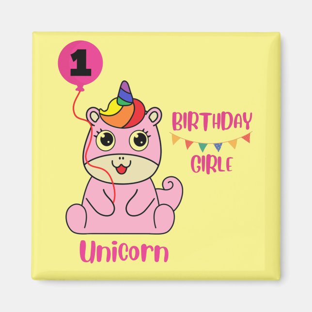 Unicorn-flickfödelsedag Magnet (Framsidan)