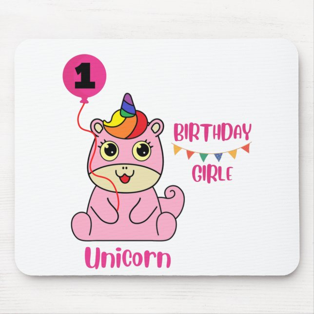 Unicorn-flickfödelsedag Musmatta (Framsidan)