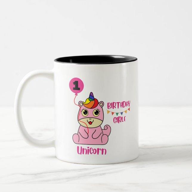 Unicorn-flickfödelsedag Två-Tonad Mugg (Vänster)