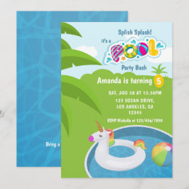 Unicorn Floatie Bassäng Födelsedagsfest Inbjudningar