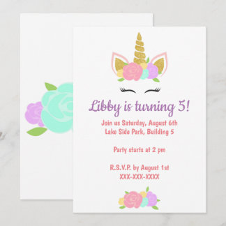 Unicorn Floral Birthday Party Invitation Inbjudningar