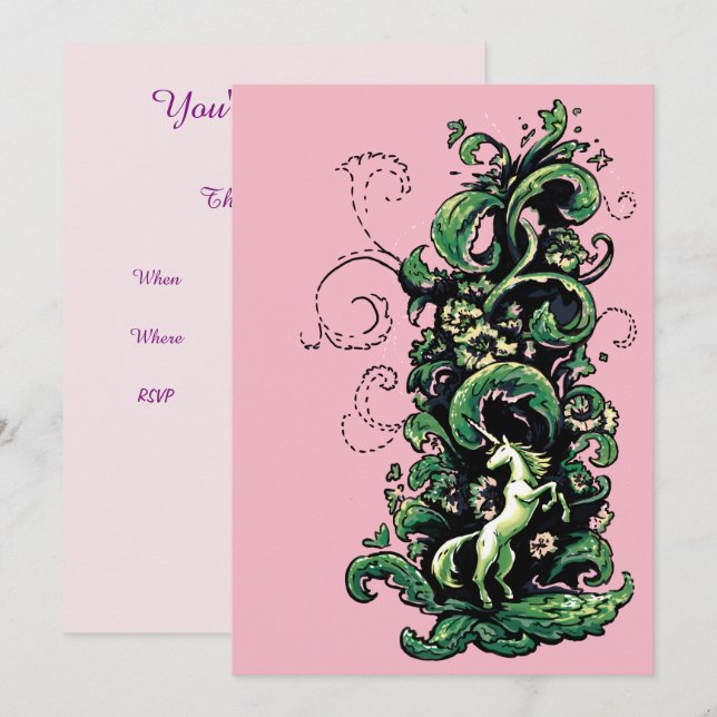 Unicorn Flourish Inbjudningar (Fram/baksida)