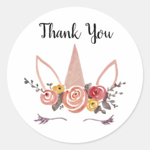 Unicorn Flower Krona Tack Party Stickers Runt Klistermärke