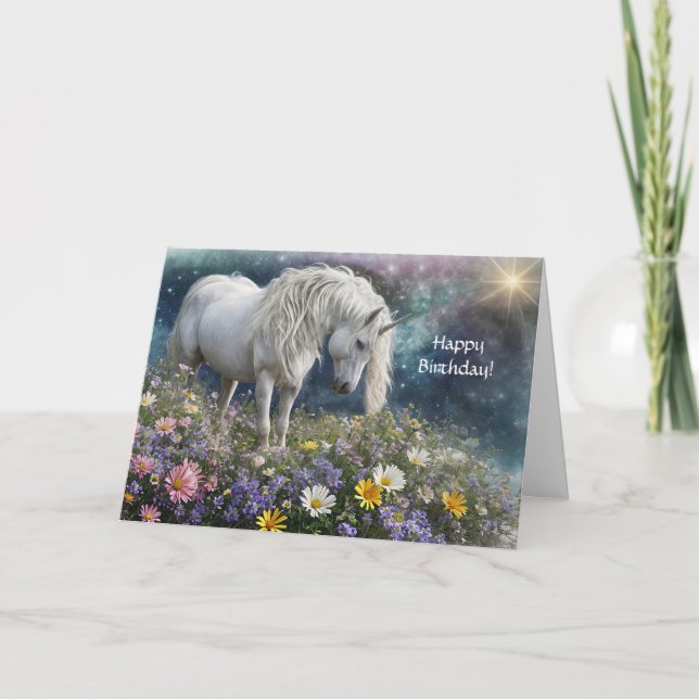 Unicorn Flowers General Birthday Mystical Mythical Kort (Framsida)