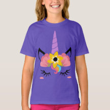 Unicorn Flowers Girl Lila T Shirt