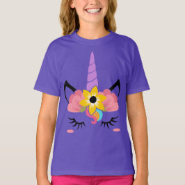 Unicorn Flowers Girl Lila T Shirt