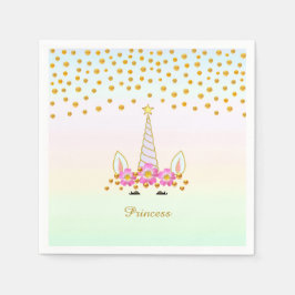 Unicorn, Flowers & Guld Confetti Pappersservett