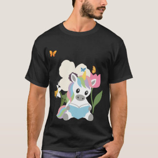Unicorn Flowers Kids Fairytale Reading T Shirt