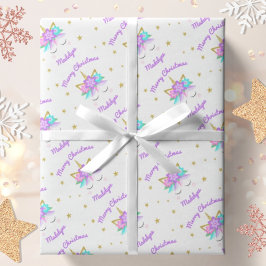 Unicorn Flowers Lila Cute Personlig jul Presentpapper