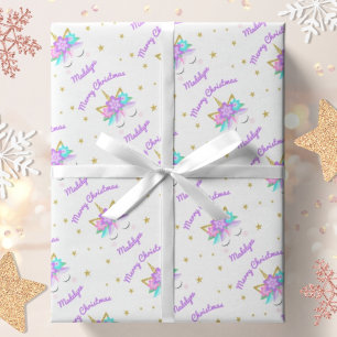 Unicorn Flowers Lila Cute Personlig jul Presentpapper