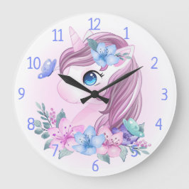 Unicorn, Flowers och Butterflies Stor Klocka