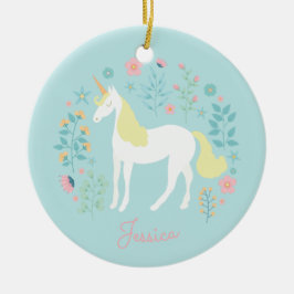 Unicorn Flowers Rosa Aqua Personlig Julgransprydnad Keramik