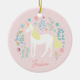 Unicorn Flowers  Rosa Personlig Julgransprydnad Keramik