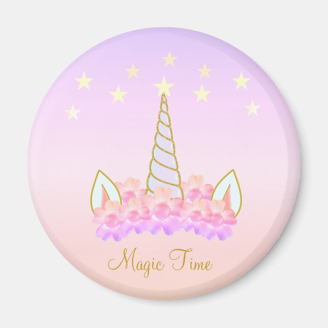 Unicorn Flowers & Stars Magnet Magnet (Framsidan)