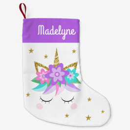 Unicorn Flowers Stars Personlig Namn Lila Liten Julstrumpa