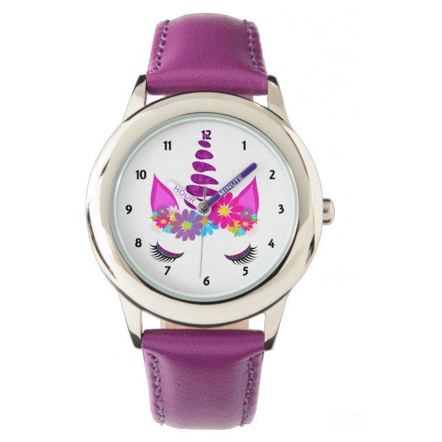 Unicorn Flowery Toppen Cute Girly Armbandsur (Framsida)