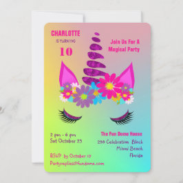 Unicorn Flowery Toppen Cute Girly Birthday Inbjuda Inbjudningar