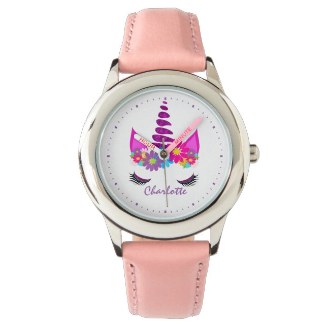 Unicorn Flowery Toppen Cute Girly Personlig Armbandsur (Framsida)