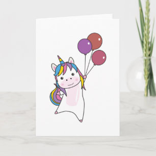 Unicorn flyger med ballonger över cute Unicorns Kort