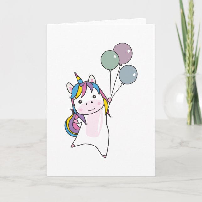 Unicorn flyger med ballonger över cute Unicorns Kort (Framsida)
