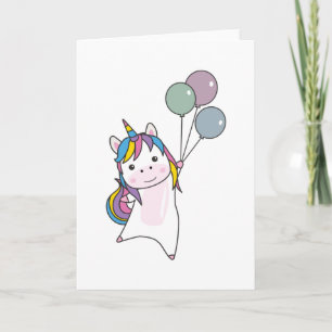 Unicorn flyger med ballonger över cute Unicorns Kort