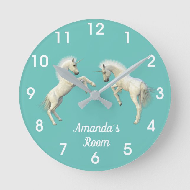 Unicorn Foals Personlig namn Child Room Rund Klocka (Framsida)
