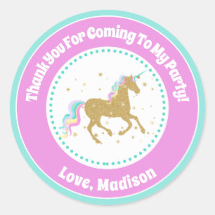 Unicorn Födelsedagsfest Favor Stickers Runt Klistermärke