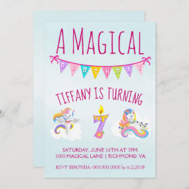 Unicorn-Födelsedagsfest för sju år Inbjudningar