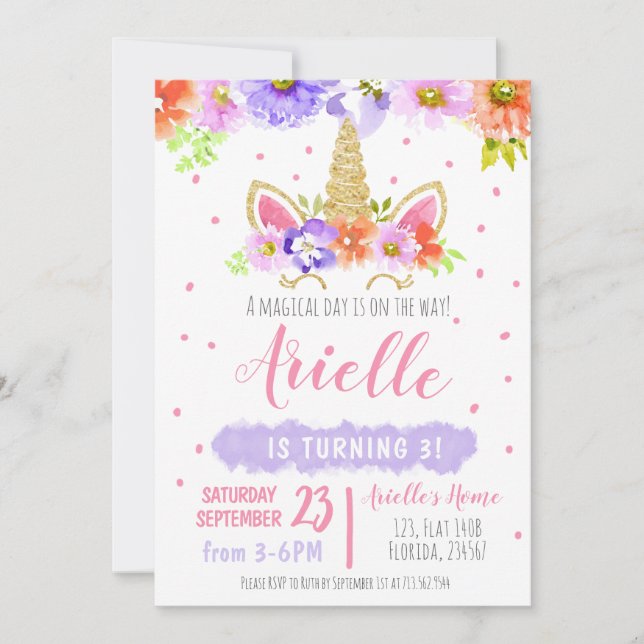 Unicorn Födelsedagsfest inbjudan (Framsida)