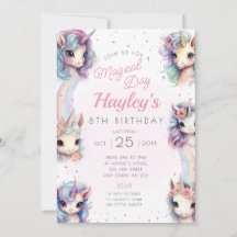 Unicorn Födelsedagsfest inbjudan Magic Day