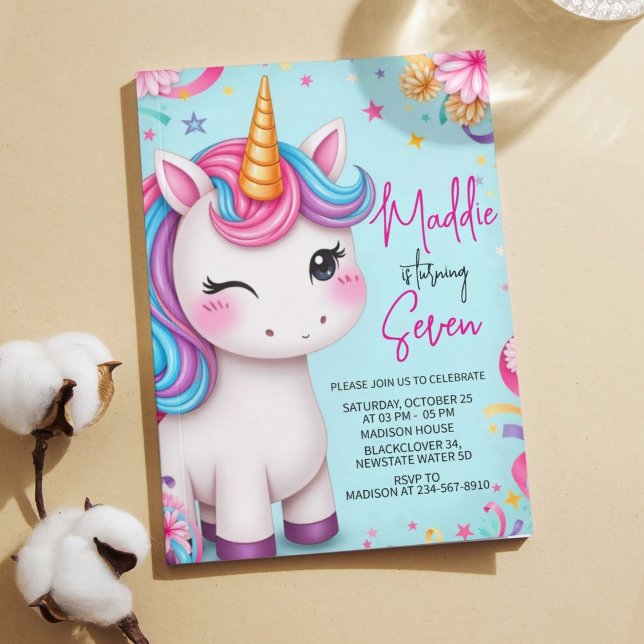 Unicorn Födelsedagsfest inbjudan-mall Inbjudningar (Unicorn Birthday Party Invitation )